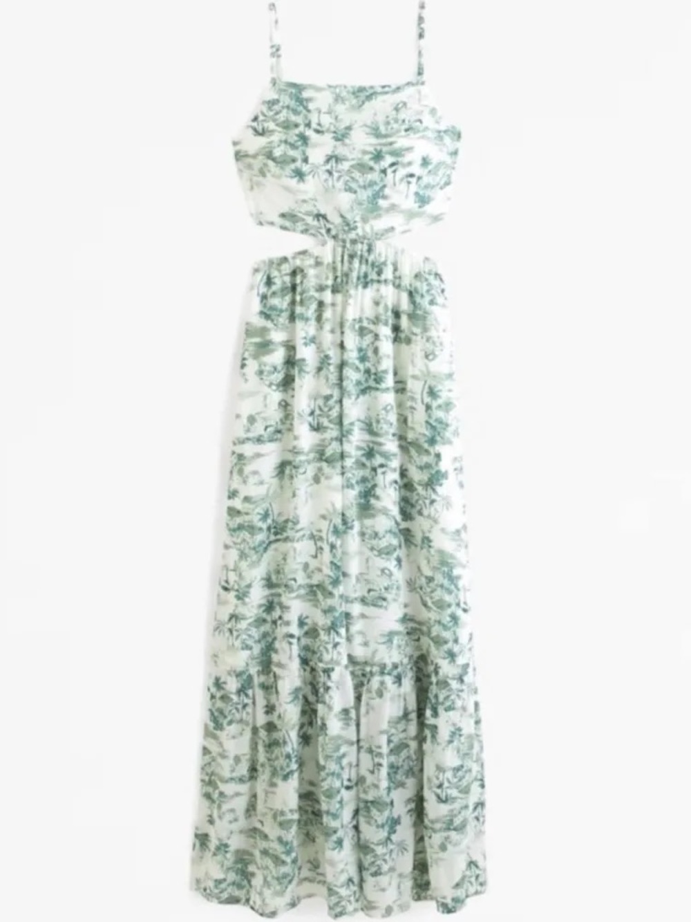 Abercrombie & Fitch White and Green Toile Cutout Maxi Dress